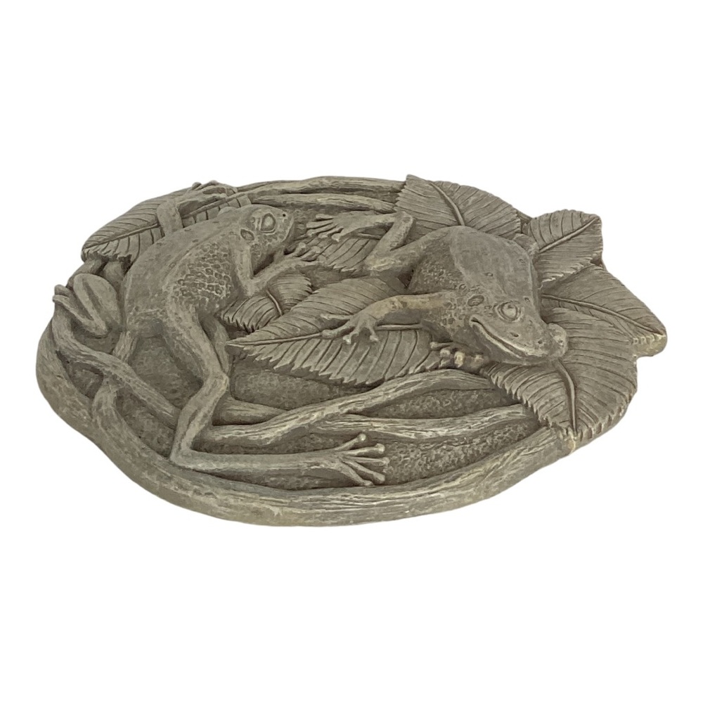 3D Frogs On Vines Round Hanging Step Stone Garden Plaque Decor Matte Slate Green - Picture 12 of 16